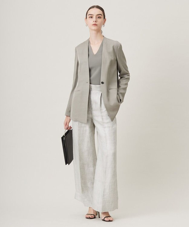 ICB 【洗える】 シンセティックフルニードル Vネックプルオーバー カーキ系