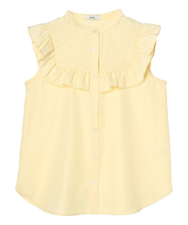 earth music&ecology デコルテレースフリルブラウス Yellow