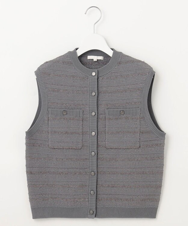自由区 【洗える】テクスチャーコットンブレンドニット ベスト グレー