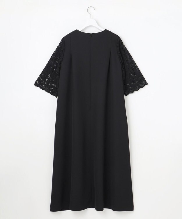自由区 L 【17号サイズまで展開】フラワーレースダブルクロス ワンピース ブラック