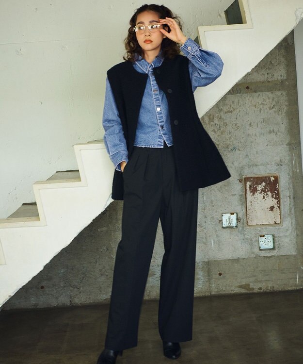 23区 L 【CLASSY.11月号掲載/洗える】ドライ2WAYストレッチ ワイドパンツ ブラック系