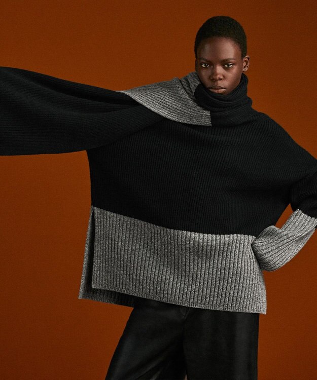 JOSEPH カラーブロック　ハイネックニット Black/grey