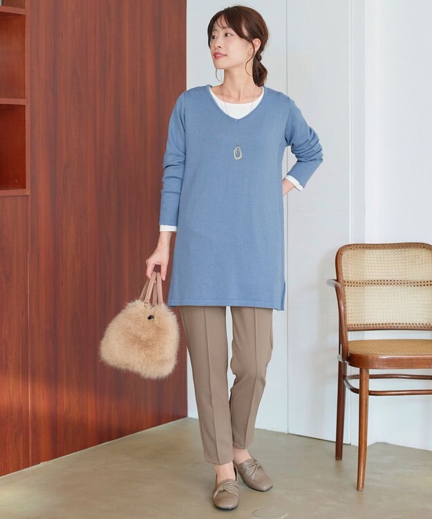 Tiaclasse 【洗える】カシミヤ混ニットチュニック サックス