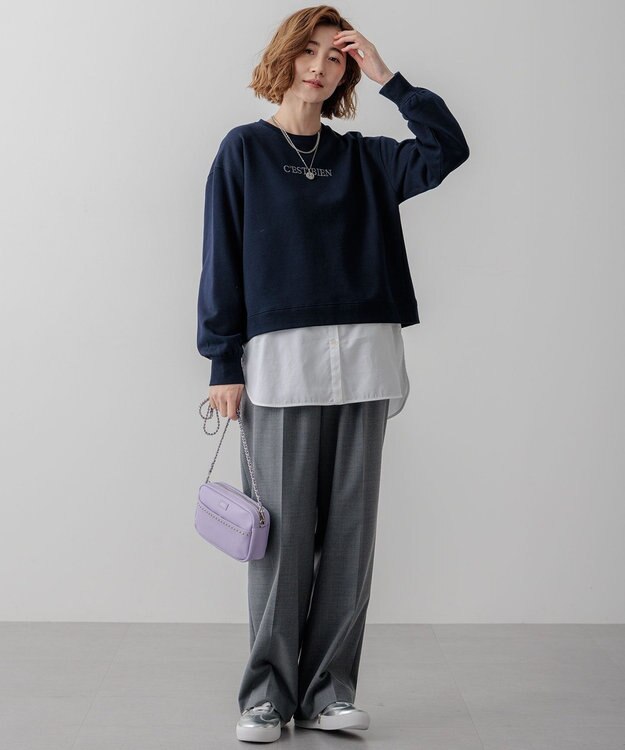 23区 S 【一部店舗限定/洗える】クリアコットンテリー セットアップ ロゴ スウェット ネイビー系