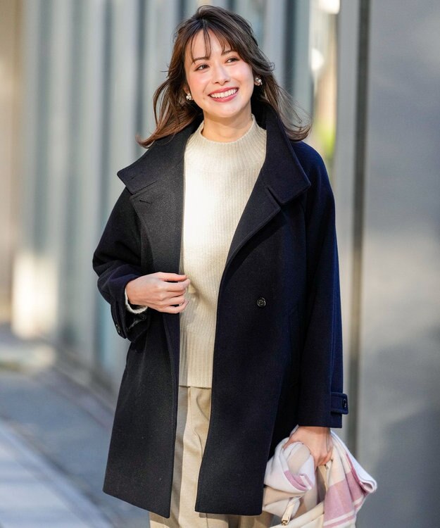 ANY SIS S ウールライクスタンドカラー ミドルコート ネイビー