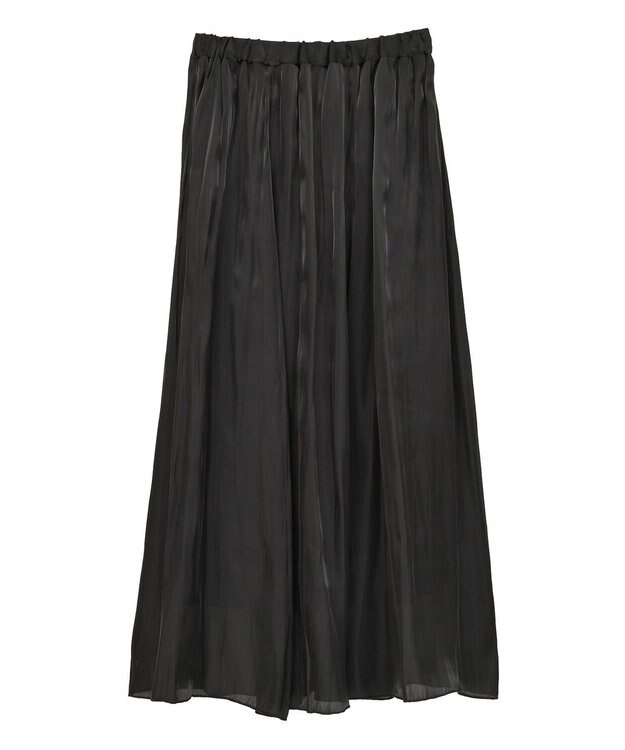 Green Parks シャイニーサテンセルフプリーツギャザーフレアスカート Black