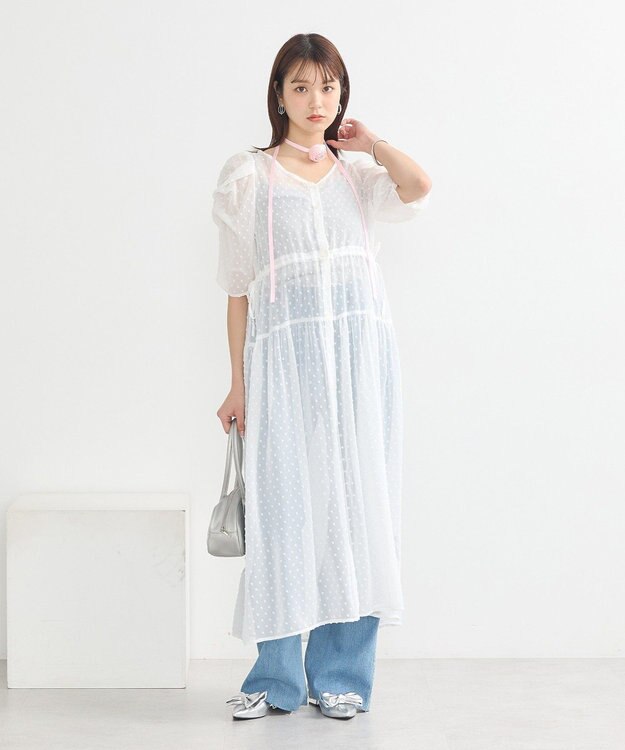 earth music&ecology ドットドビーシアー羽織ワンピース White