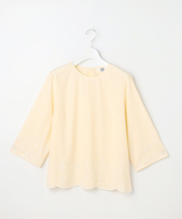 J.PRESS LADIES S ストライプ×エンブロイダリー クルーネック ブラウス イエロー×ホワイト系