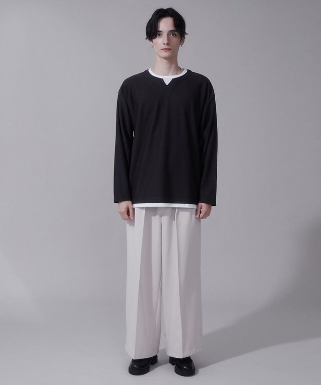 WEGO フェイクレイヤードキーネックT（LS） ブラック中濃色