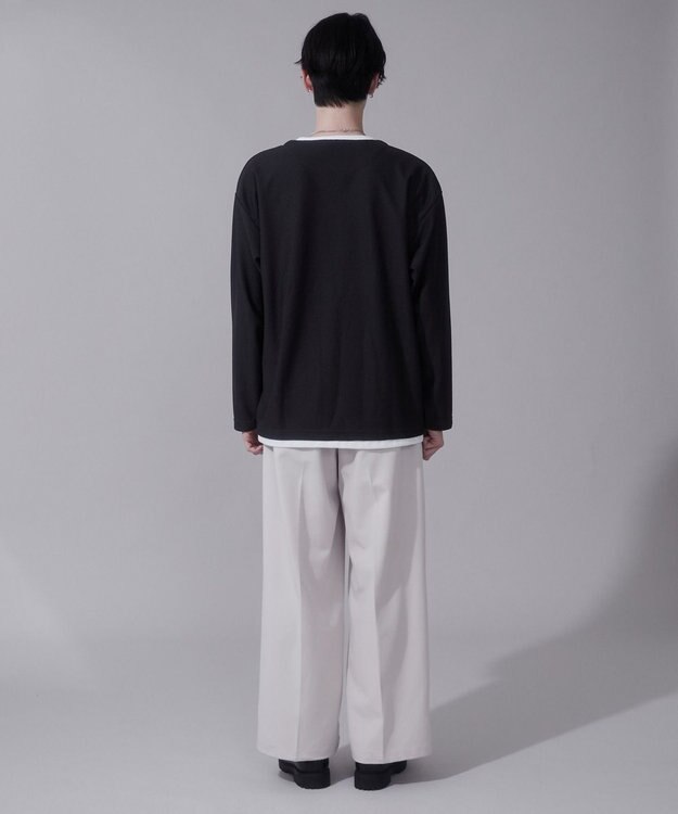 WEGO フェイクレイヤードキーネックT（LS） ブラック中濃色