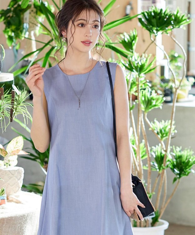 Tiaclasse L 【洗える】裾フレアAラインワンピース ブルー