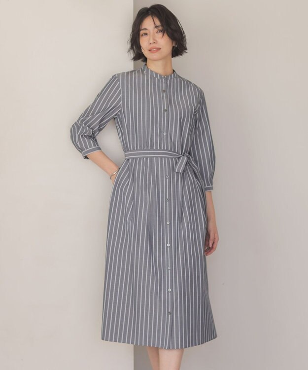 J.PRESS LADIES S TC ハイカウントストライプ シャツ ワンピース チャコールストライプ系