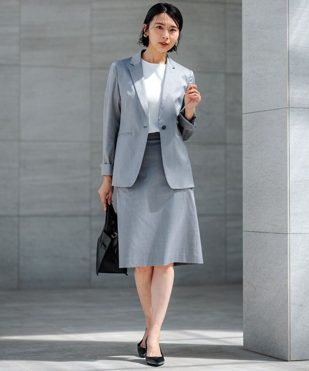 23区 【セットアップ対応/洗える】グロッシーコットンシャンブレー テーラード ジャケット ライトグレー系