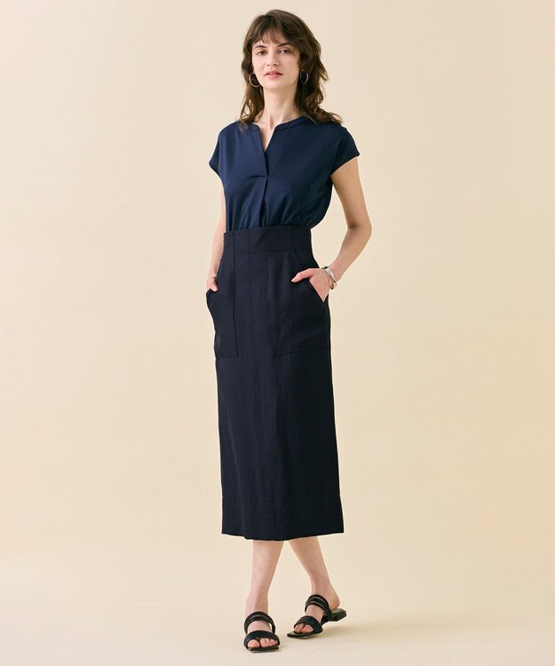 BEIGE， 【WEB限定・洗える】MELISSA / バックシフォンスキッパー半袖トップス Navy