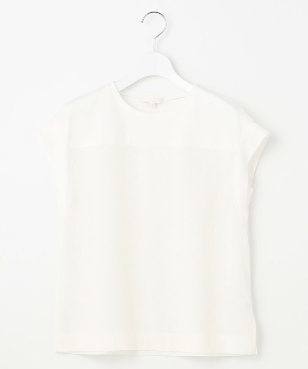 自由区 L 【カタログ掲載・洗える】リネンサッカーコンビブロッキング カットソー オフホワイト