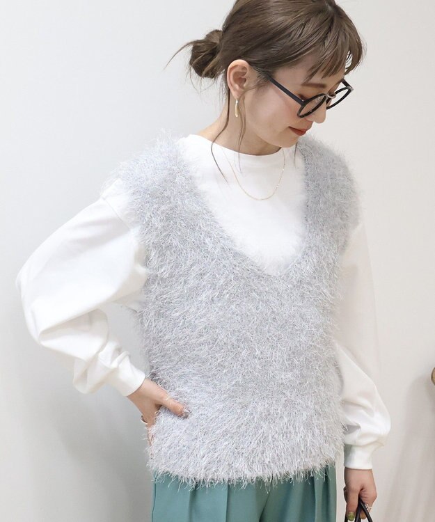 AMERICAN HOLIC 選べる丈２サイズ前後２ｗａｙシャギーベスト Gray