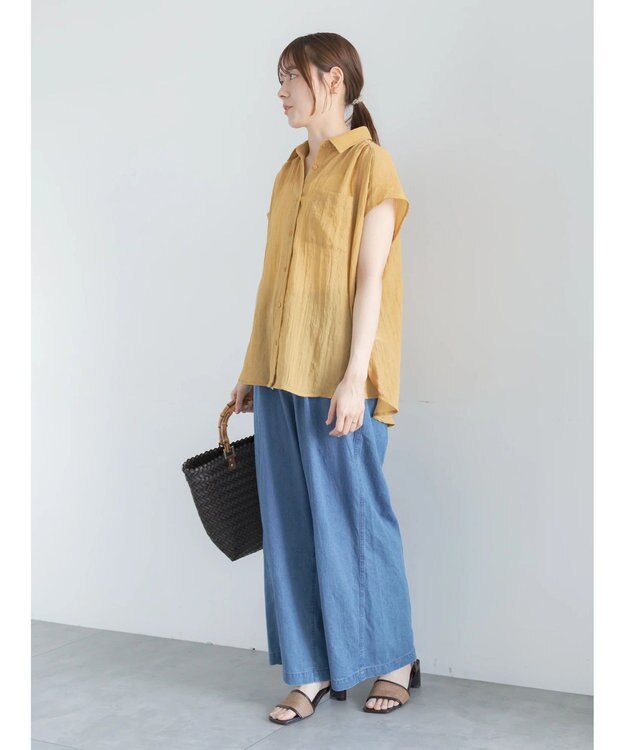Te chichi 【7色展開】シャンブレーボイルフレンチスリーブシャツ マスタード