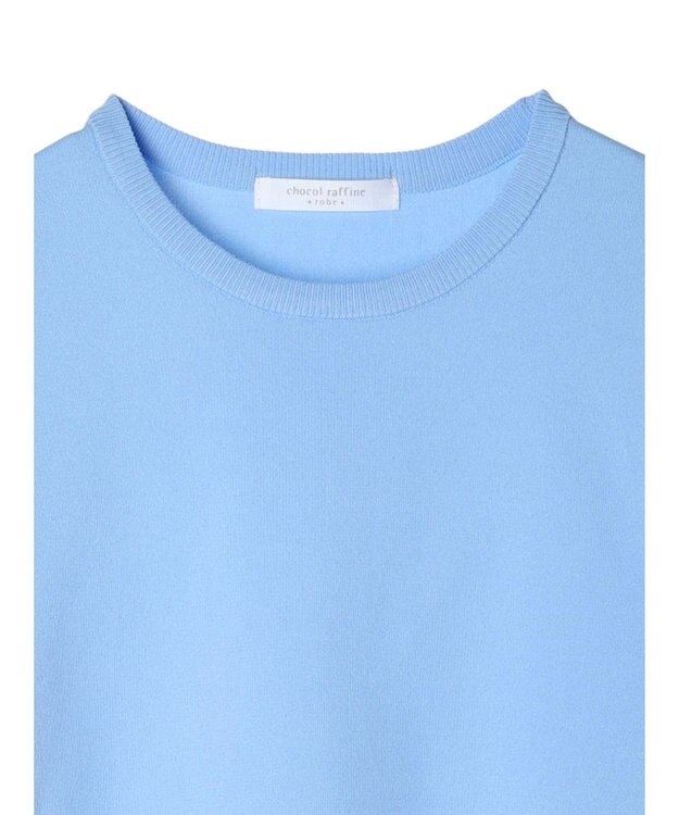 Green Parks パフ５分袖ニットプルオーバー Sax