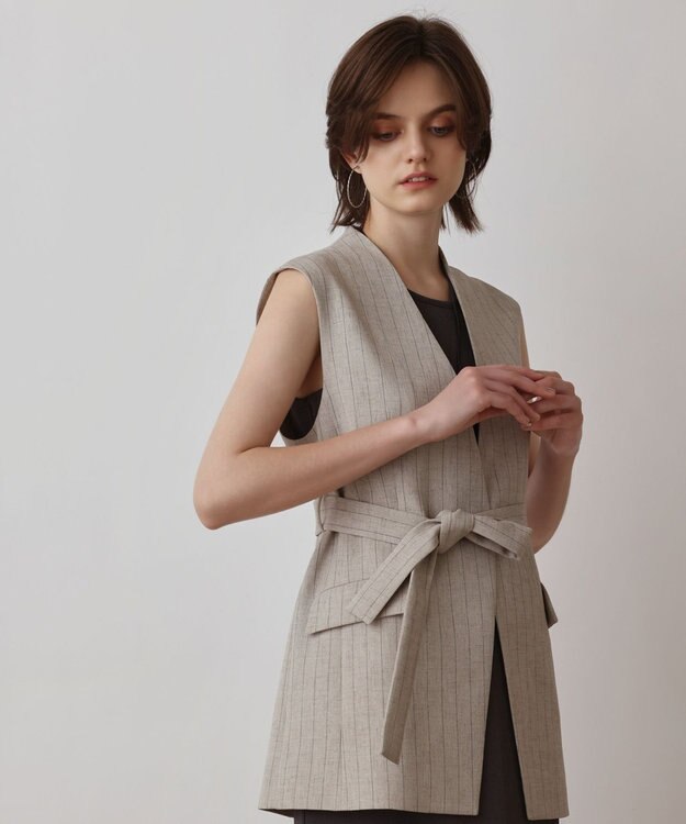 GRACE CONTINENTAL ストライプノーカラージレ ベージュ