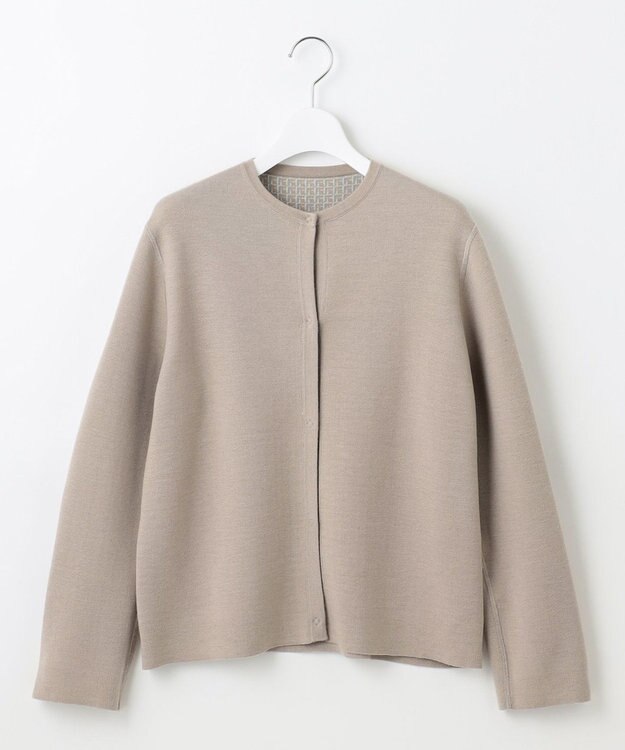 自由区 【洗える】リバーシブルニット セットアップ(カーディガン×タイトスカート) グレージュ×アクア