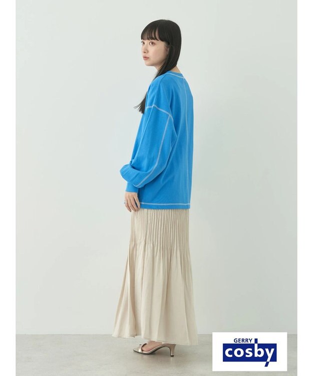 earth music&ecology Ｃｏｓｂｙ×ｅａｒｔｈ　配色ステッチロングＴシャツ Turquoise Blue