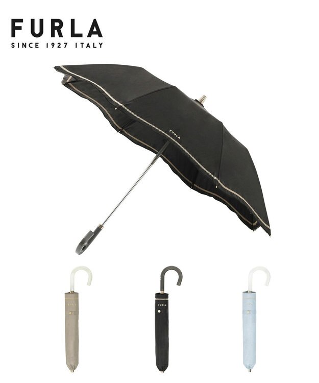 MOONBAT 【軽量/一級遮光】FURLA 晴雨兼用日傘 降りたたみ日傘 ジッパー刺繍 ／遮光 遮熱 UV ブラック