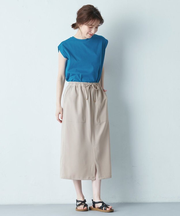 ANY 【接触冷感/UVケア】ビューティベーシックノースリーブタックTシャツ ブルー