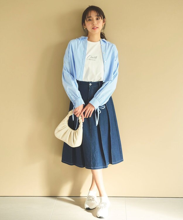 Feroux 【ONWARD CROSSET MAG掲載・2WAY】リボンクロップド シャツ スカイブルー系1