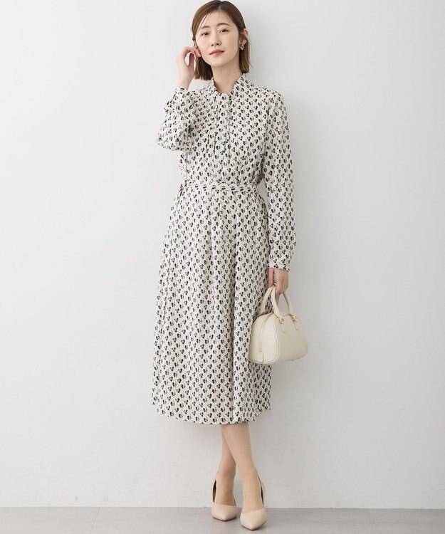 23区 モダンアートプリント ワンピース ベージュ系