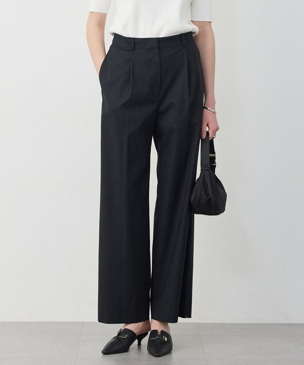 ICB ドライリネンストレッチ ワイドストレートパンツ ブラック