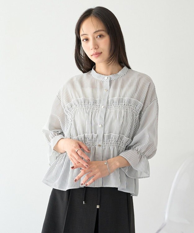 earth music&ecology シャーリングストライプシャツ Stripe Black