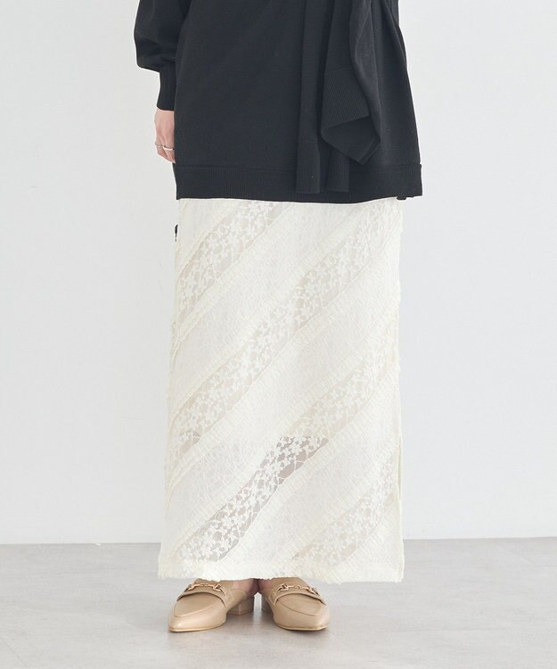 earth music&ecology 総レースナロースカート Ivory