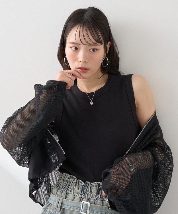 earth music&ecology リブタンクトップ Black