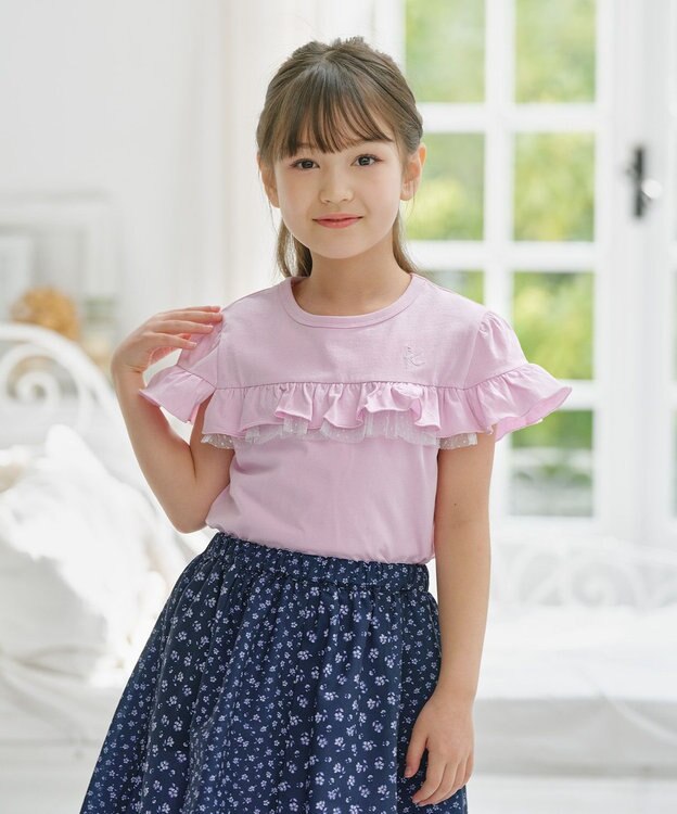 組曲 KIDS 【UVケア】【110-140㎝】フレアラッフル Tシャツ ピンク