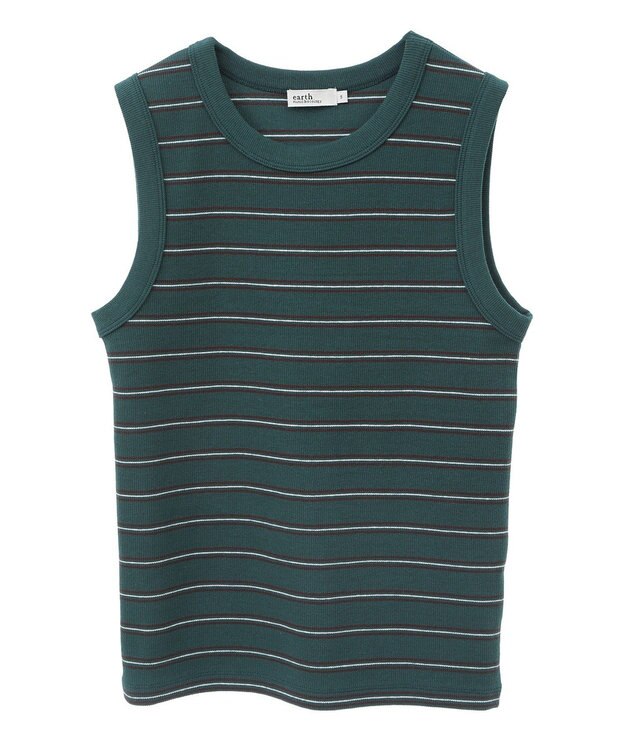 earth music&ecology リブタンクトップ Border Green