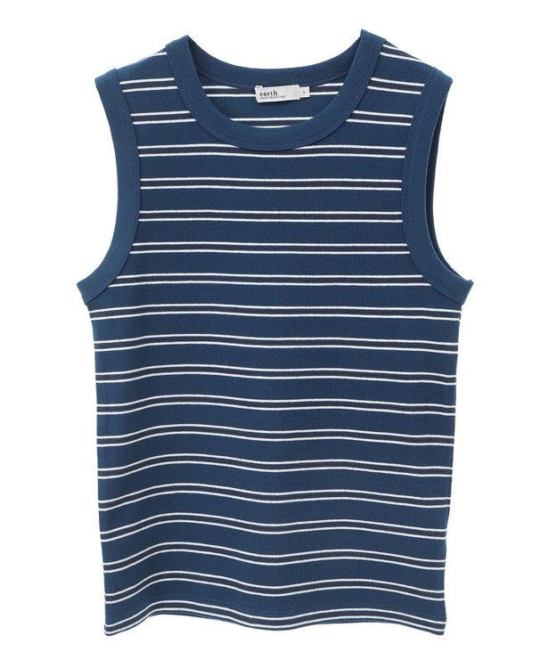 earth music&ecology リブタンクトップ Border Blue