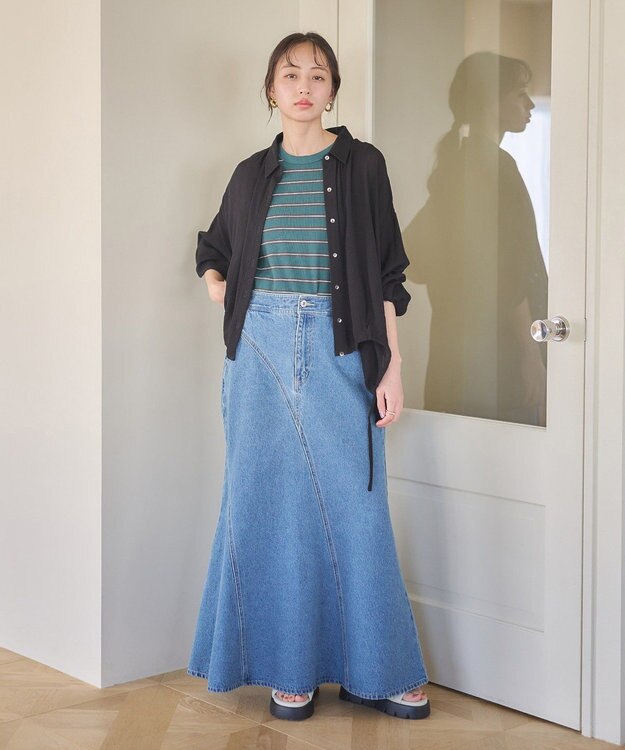 earth music&ecology リブタンクトップ Border Green