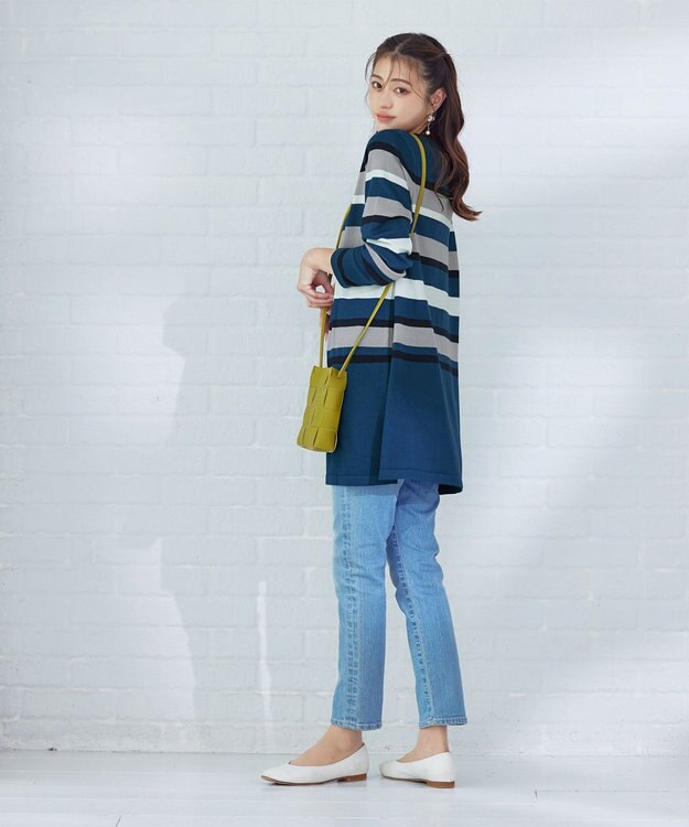 Tiaclasse 【洗える】マルチボーダーニットチュニック ターコイズ