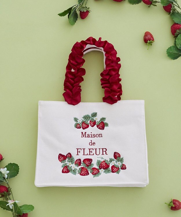 Maison de FLEUR いちごフリルハンドルスクエアトートバッグ Red