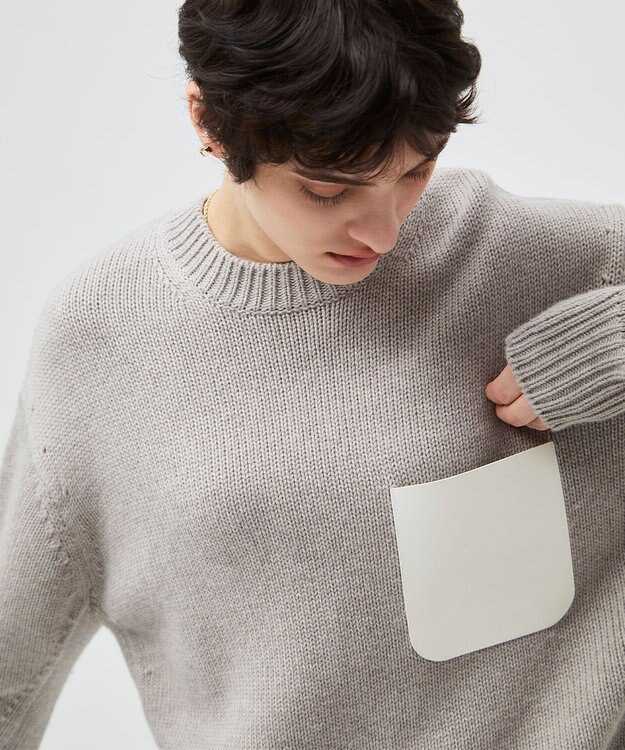 BEIGE， 【洗える】LEADER / フェイクレザーポケットクルーネックトップス Taupe