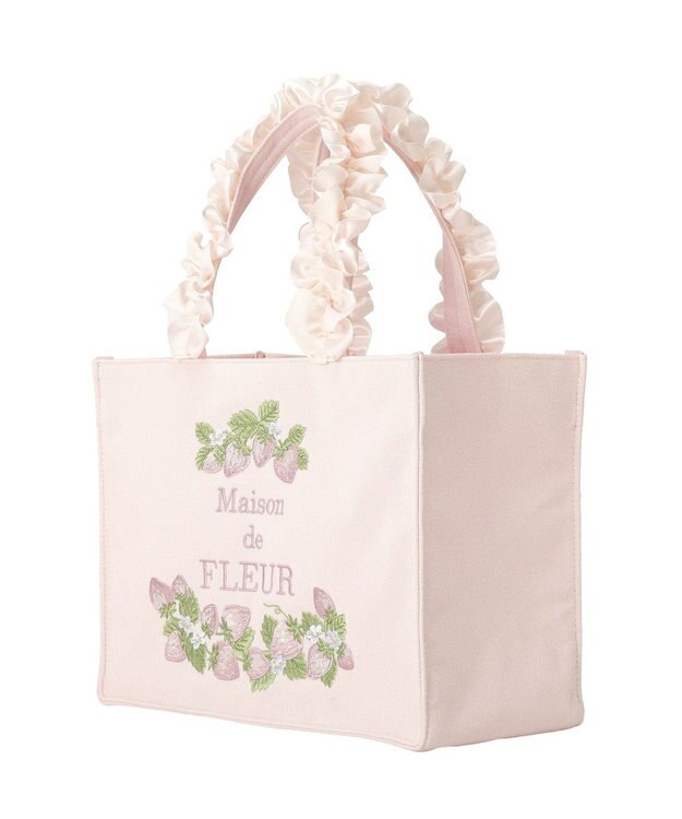 Maison de FLEUR いちごフリルハンドルスクエアトートバッグ Pink