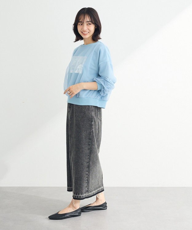 Green Parks 箔プリントチュール重ねプルオーバー Sax