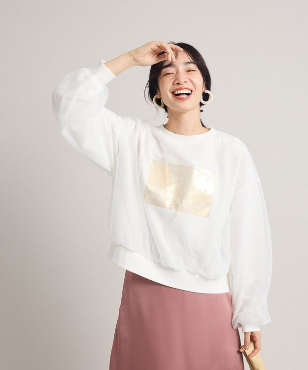 Green Parks 箔プリントチュール重ねプルオーバー Ecru