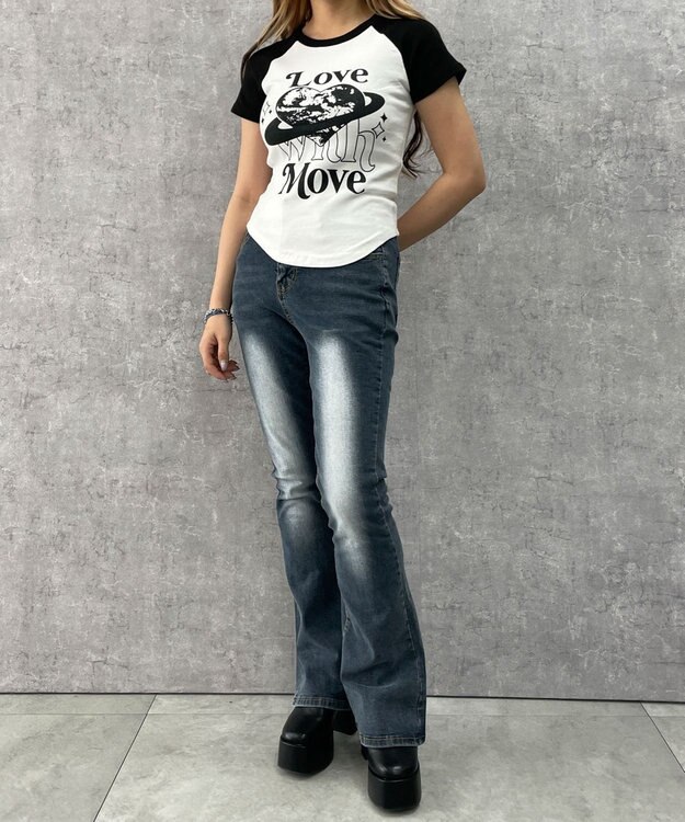 WEGO ストレッチフレアデニムパンツ デニム中濃色