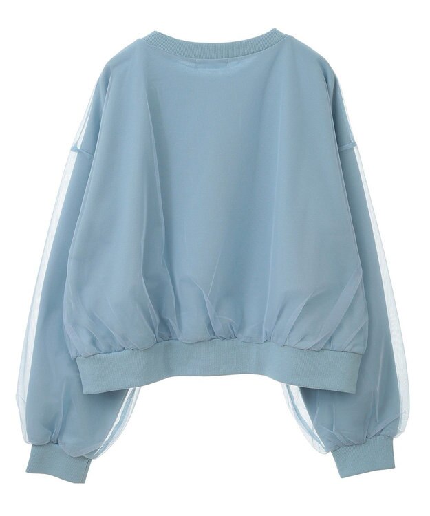 Green Parks 箔プリントチュール重ねプルオーバー Sax