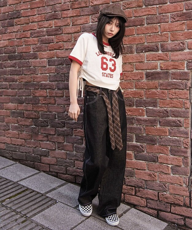 WEGO グラフィックサイドリボンドロストショートT 柄4