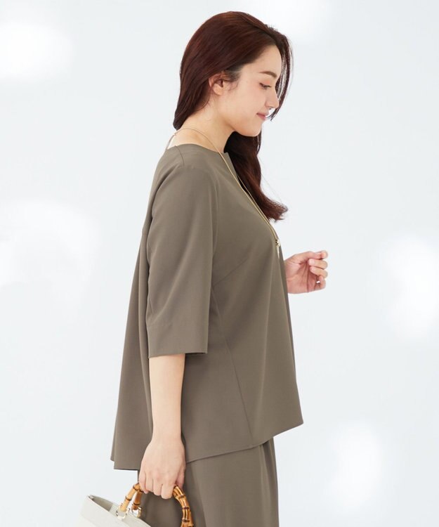 23区 L 【Lサイズ限定】ハイストレッチツイル ブラウス カーキ系