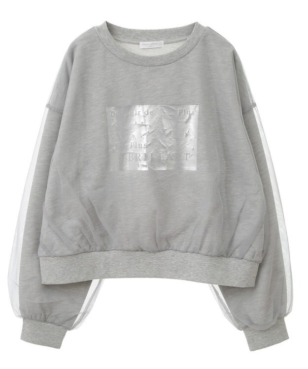 Green Parks 箔プリントチュール重ねプルオーバー Gray Mixture