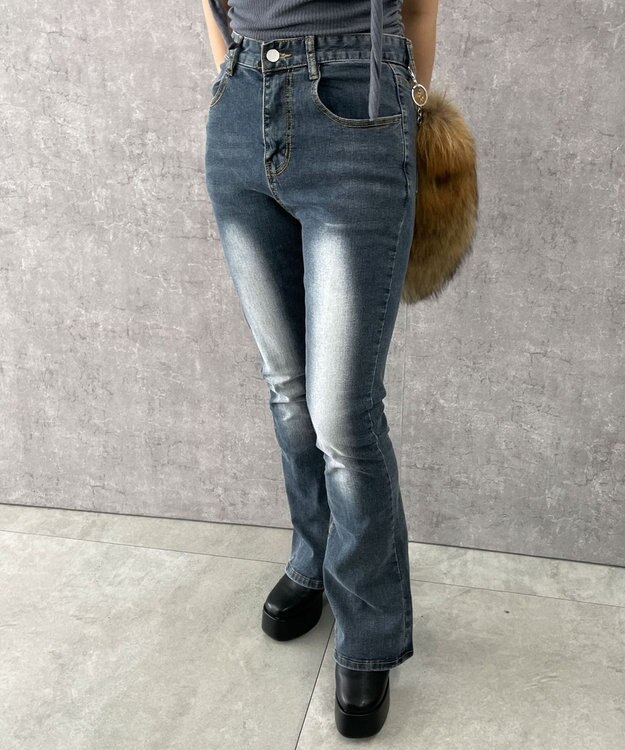 WEGO ストレッチフレアデニムパンツ デニム中濃色