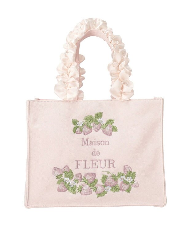 Maison de FLEUR いちごフリルハンドルスクエアトートバッグ Pink